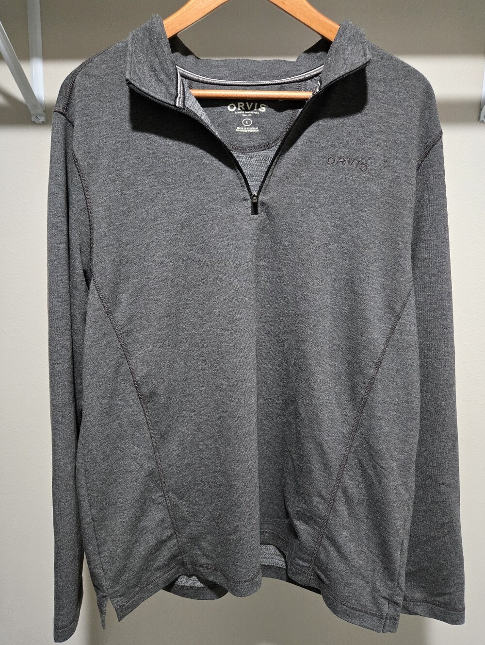 Orvis Men's Size Large Charcoal Gray Quarter-Zip Pullover